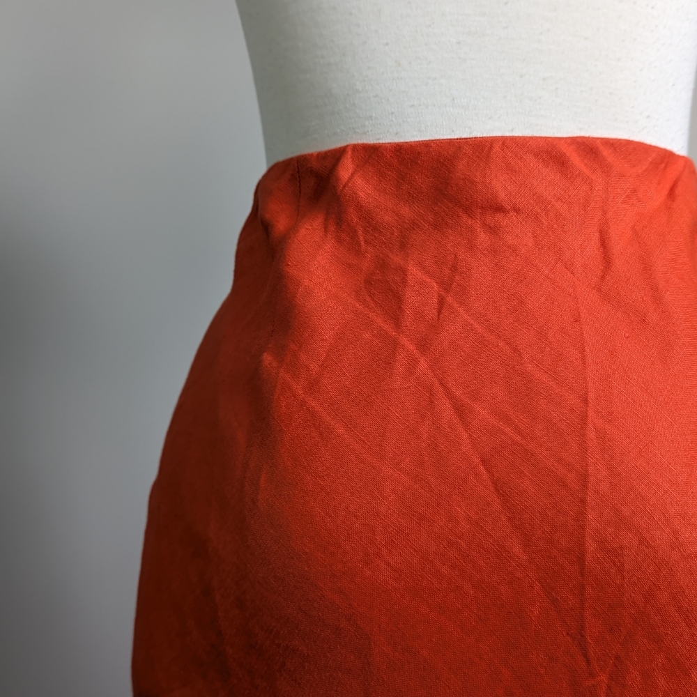 Orange 100% Linen Asymmetrical Maxi Skirt Summer Spring Resort Lightweight - Picture 6 of 13